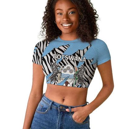 Personalized Lefatshe la Botswana Raglan Cropped T shirt Coat Of Arms - African and Zebra Patterns