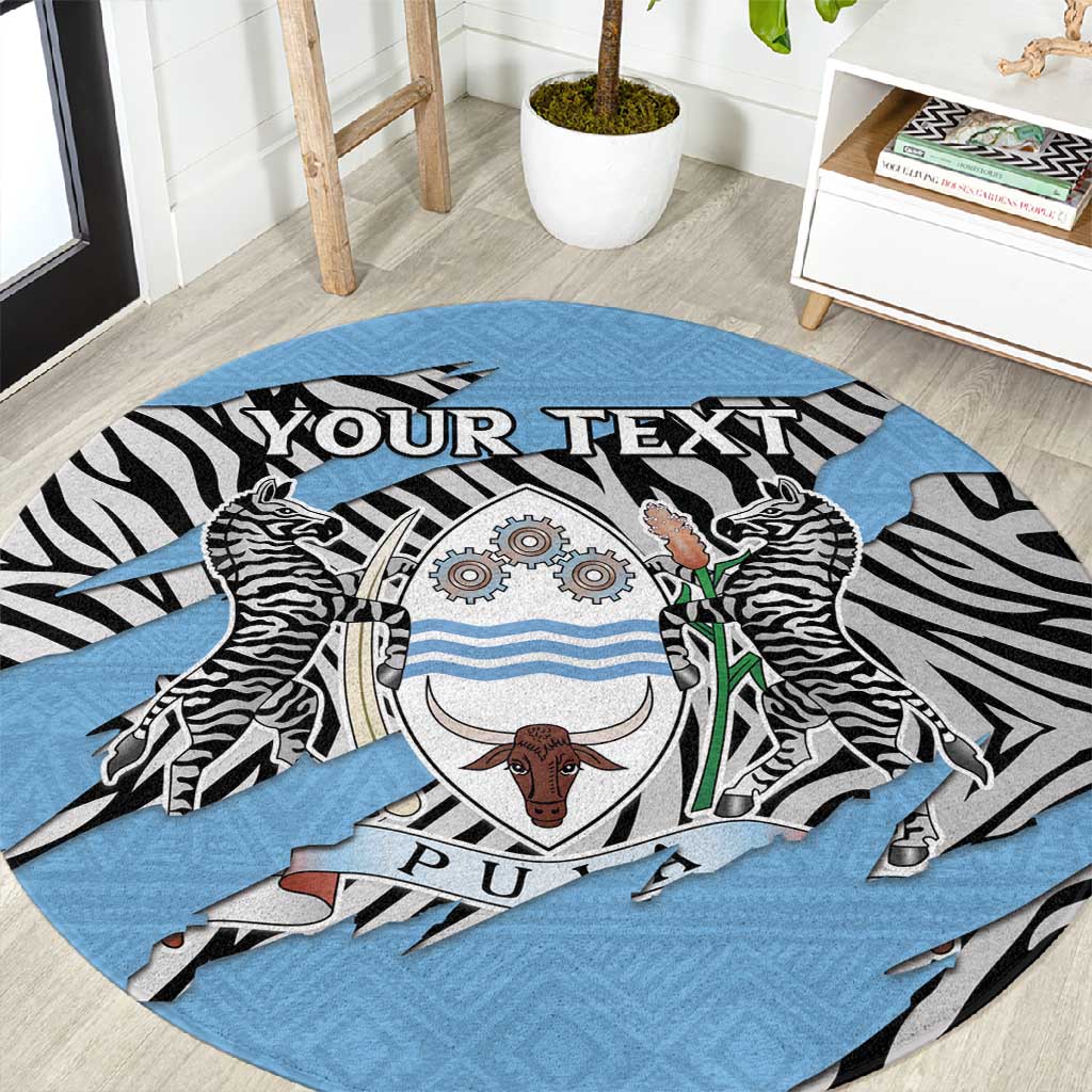 Personalized Lefatshe la Botswana Round Carpet Coat Of Arms - African and Zebra Patterns
