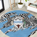 Personalized Lefatshe la Botswana Round Carpet Coat Of Arms - African and Zebra Patterns