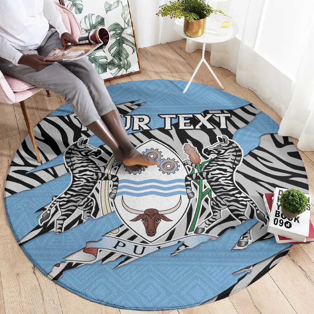 Personalized Lefatshe la Botswana Round Carpet Coat Of Arms - African and Zebra Patterns