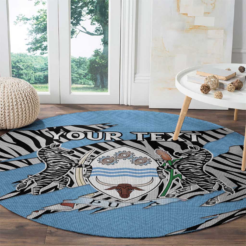 Personalized Lefatshe la Botswana Round Carpet Coat Of Arms - African and Zebra Patterns