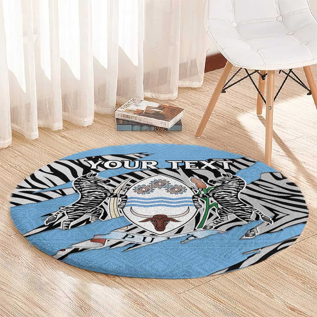 Personalized Lefatshe la Botswana Round Carpet Coat Of Arms - African and Zebra Patterns