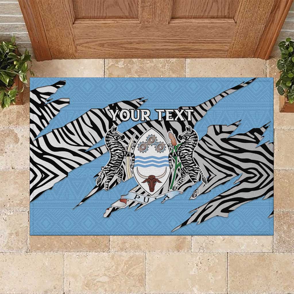 Personalized Lefatshe la Botswana Rubber Doormat Coat Of Arms - African and Zebra Patterns