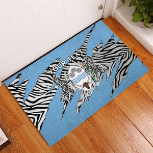 Personalized Lefatshe la Botswana Rubber Doormat Coat Of Arms - African and Zebra Patterns