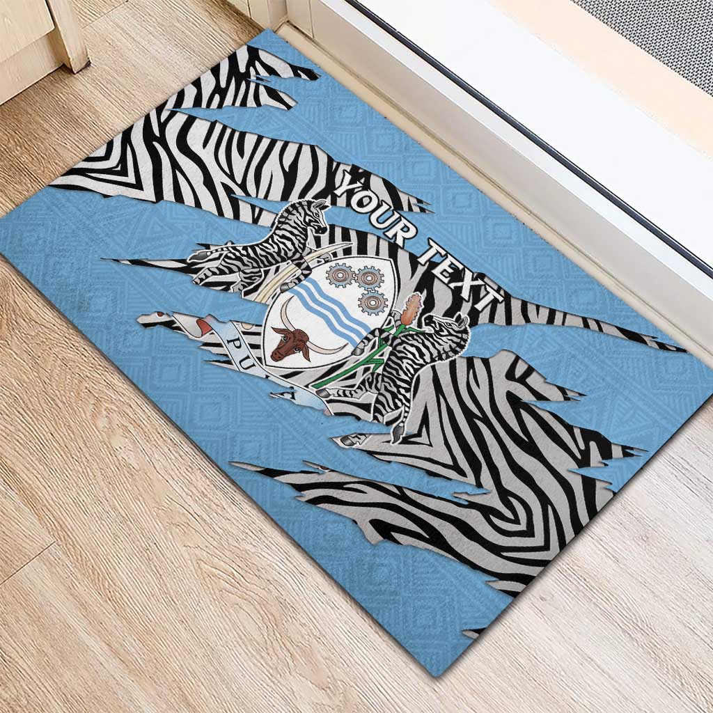 Personalized Lefatshe la Botswana Rubber Doormat Coat Of Arms - African and Zebra Patterns
