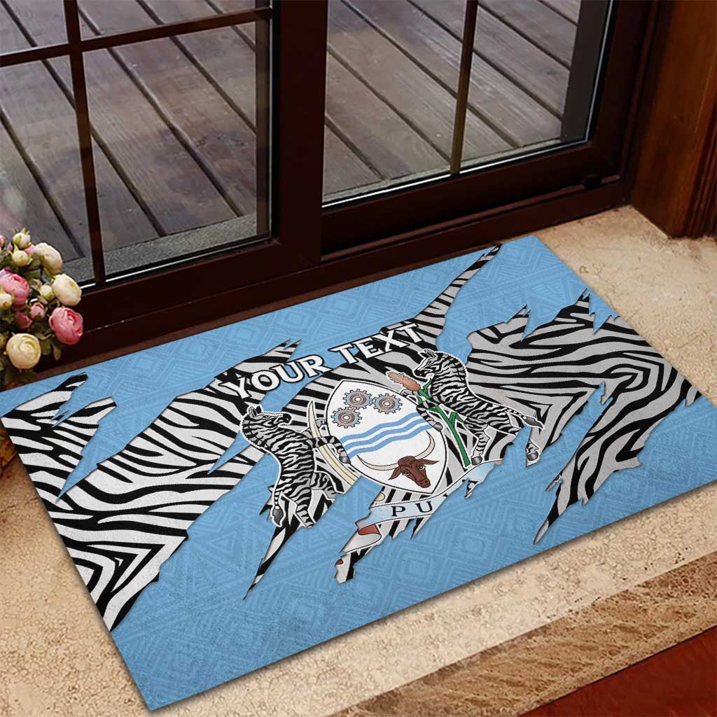 Personalized Lefatshe la Botswana Rubber Doormat Coat Of Arms - African and Zebra Patterns