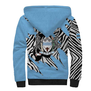 Personalized Lefatshe la Botswana Sherpa Hoodie Coat Of Arms - African and Zebra Patterns
