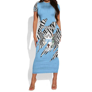 Personalized Lefatshe la Botswana Short Sleeve Bodycon Dress Coat Of Arms - African and Zebra Patterns LT15