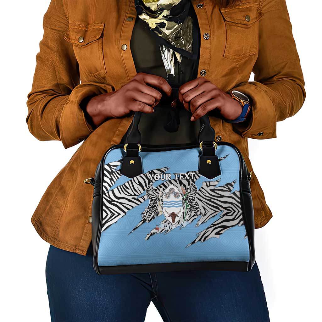 Personalized Lefatshe la Botswana Shoulder Handbag Coat Of Arms - African and Zebra Patterns