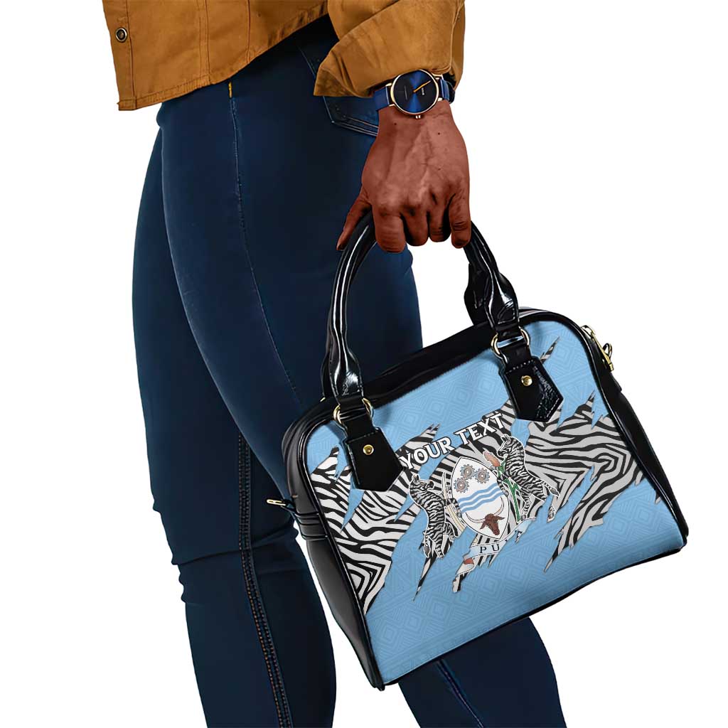 Personalized Lefatshe la Botswana Shoulder Handbag Coat Of Arms - African and Zebra Patterns