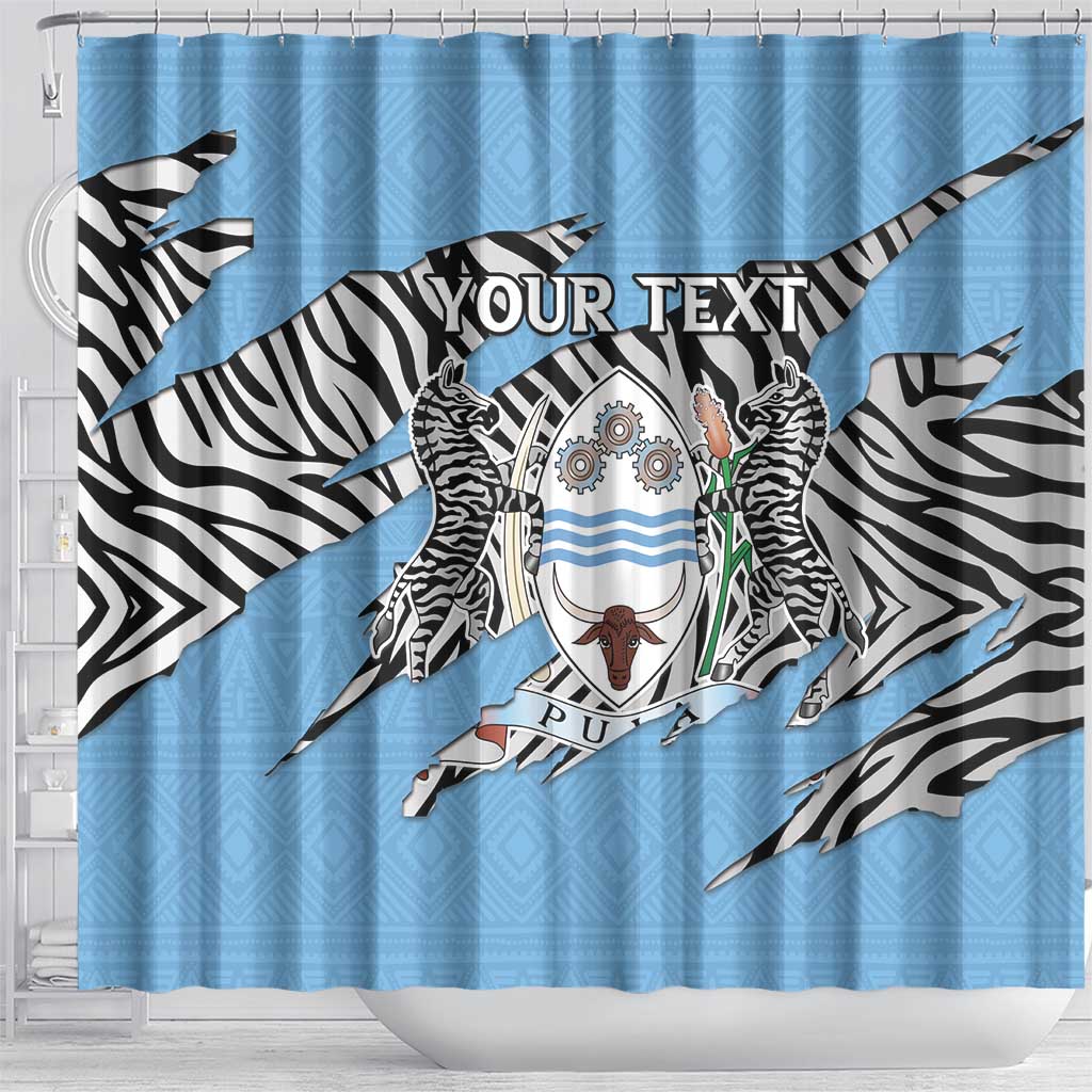 Personalized Lefatshe la Botswana Shower Curtain Coat Of Arms - African and Zebra Patterns