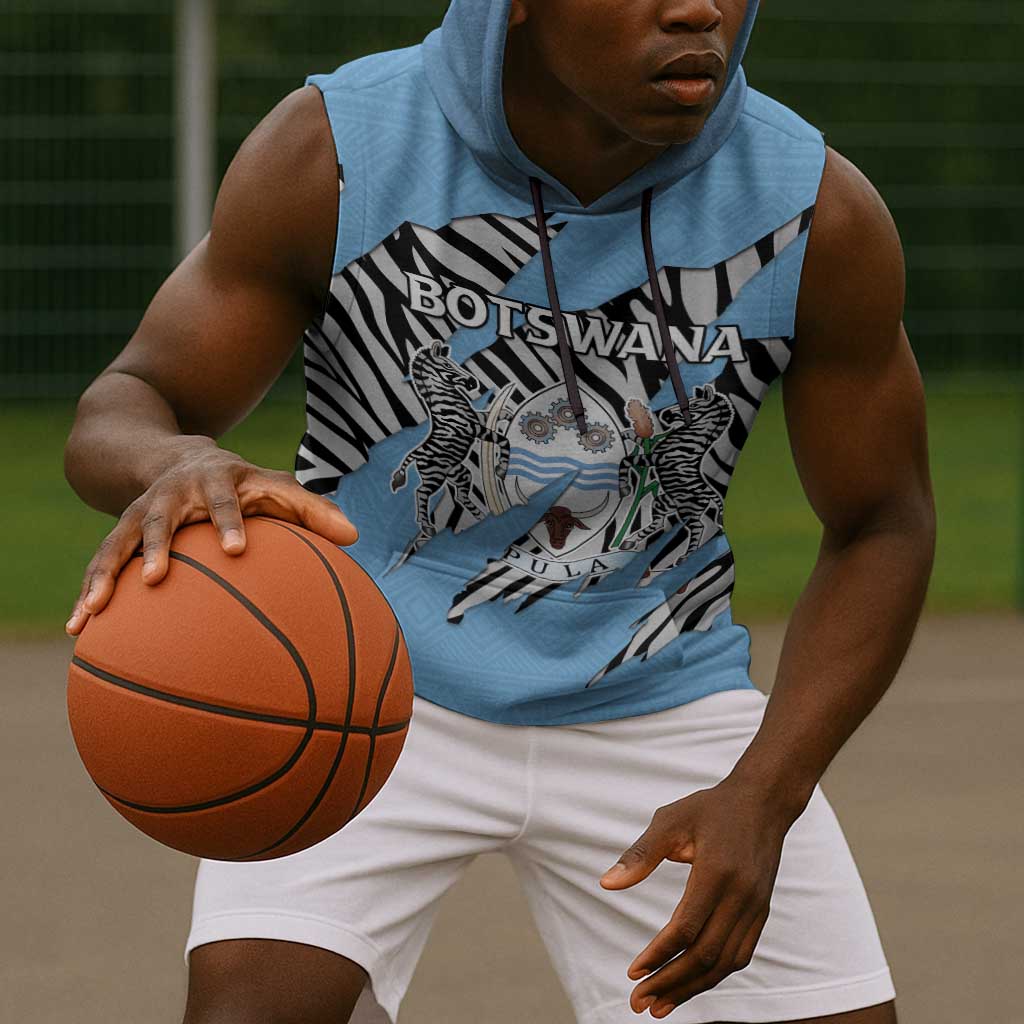 Personalized Lefatshe la Botswana Sleeveless Hoodie Coat Of Arms - African and Zebra Patterns - African Pride