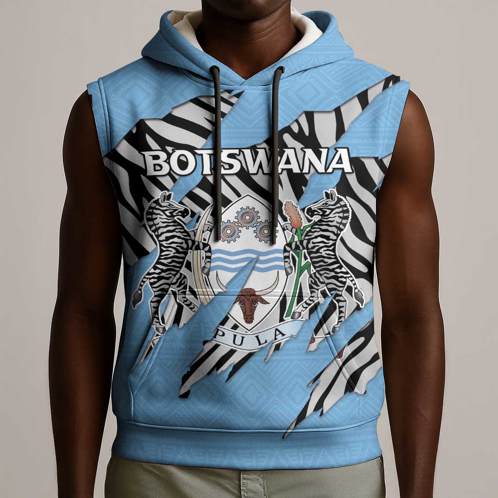Personalized Lefatshe la Botswana Sleeveless Hoodie Coat Of Arms - African and Zebra Patterns - African Pride