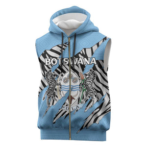 Personalized Lefatshe la Botswana Sleeveless Zip Hoodie Coat Of Arms - African and Zebra Patterns - African Pride