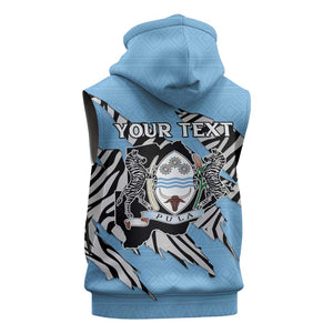 Personalized Lefatshe la Botswana Sleeveless Zip Hoodie Coat Of Arms - African and Zebra Patterns - African Pride
