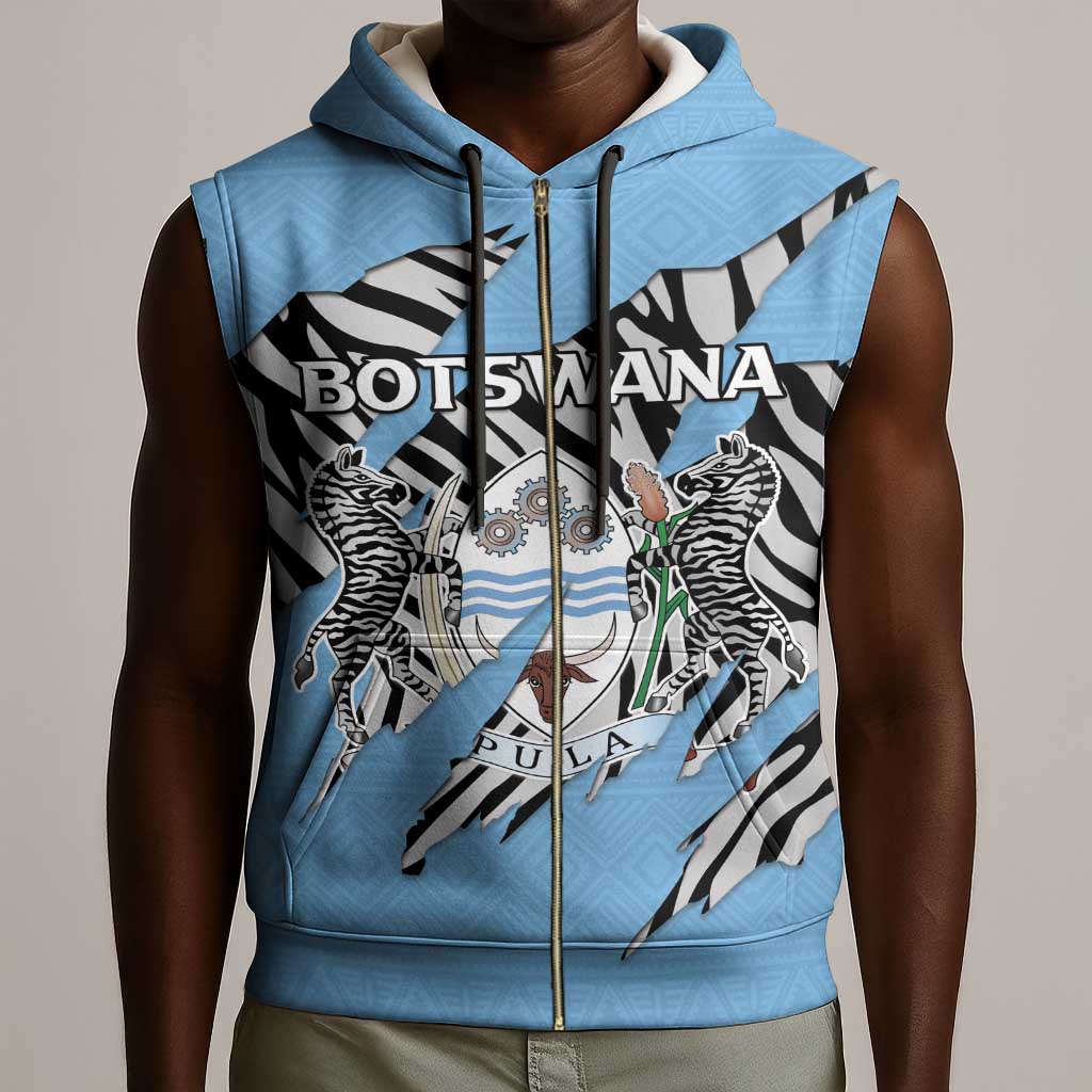 Personalized Lefatshe la Botswana Sleeveless Zip Hoodie Coat Of Arms - African and Zebra Patterns - African Pride