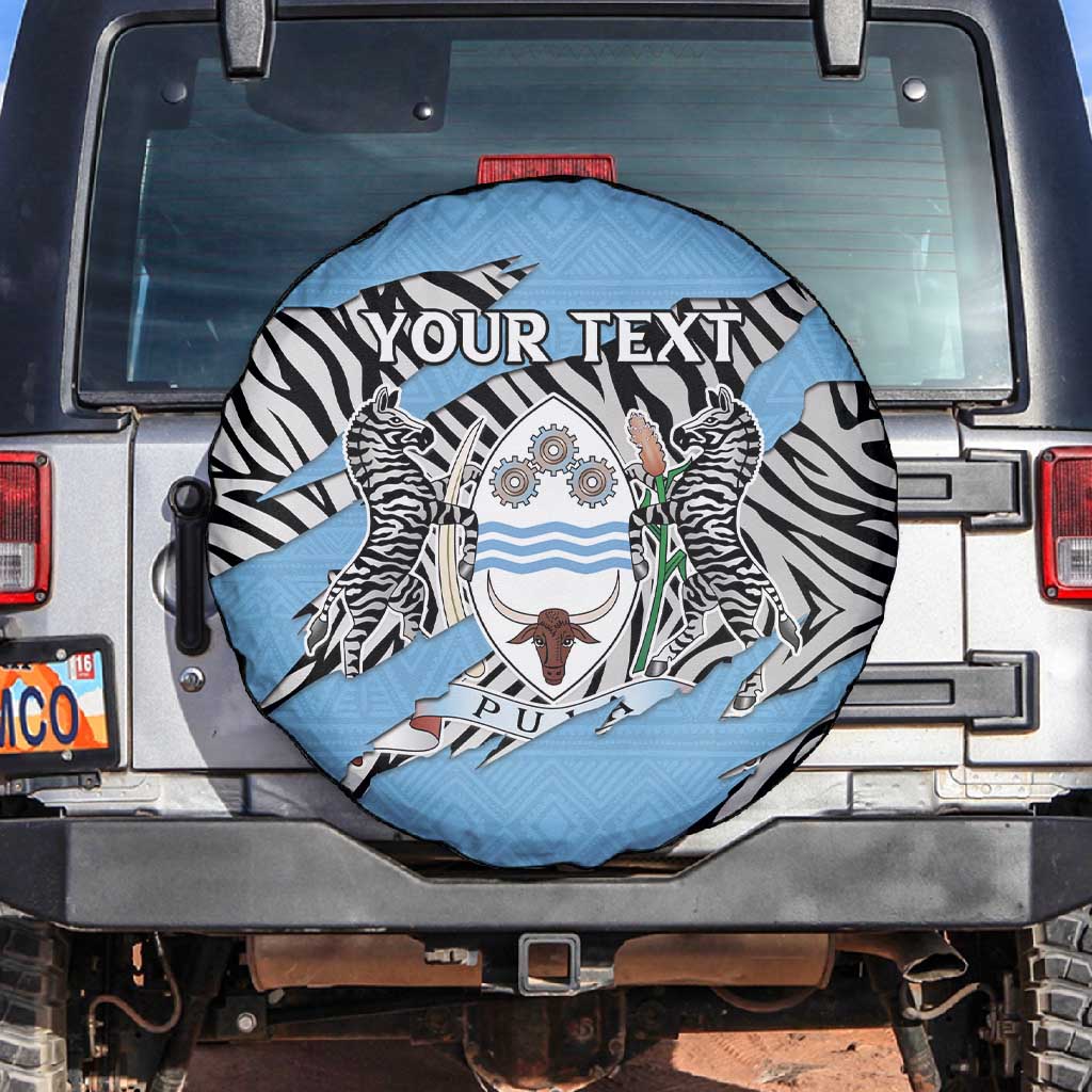 Personalized Lefatshe la Botswana Spare Tire Cover Coat Of Arms - African and Zebra Patterns