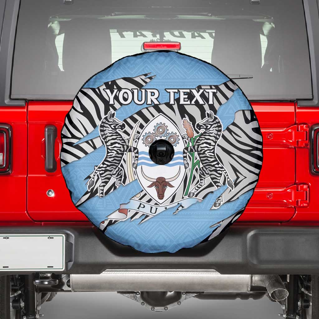 Personalized Lefatshe la Botswana Spare Tire Cover Coat Of Arms - African and Zebra Patterns