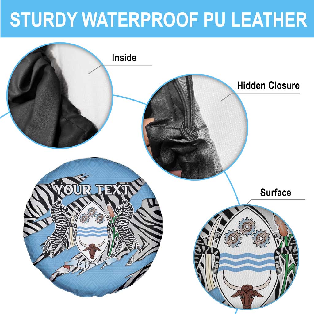 Personalized Lefatshe la Botswana Spare Tire Cover Coat Of Arms - African and Zebra Patterns