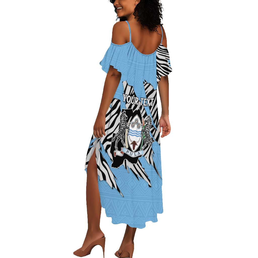 Personalized Lefatshe la Botswana Summer Maxi Dress Coat Of Arms - African and Zebra Patterns