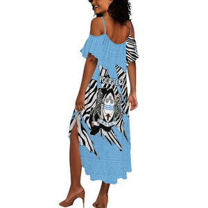 Personalized Lefatshe la Botswana Summer Maxi Dress Coat Of Arms - African and Zebra Patterns
