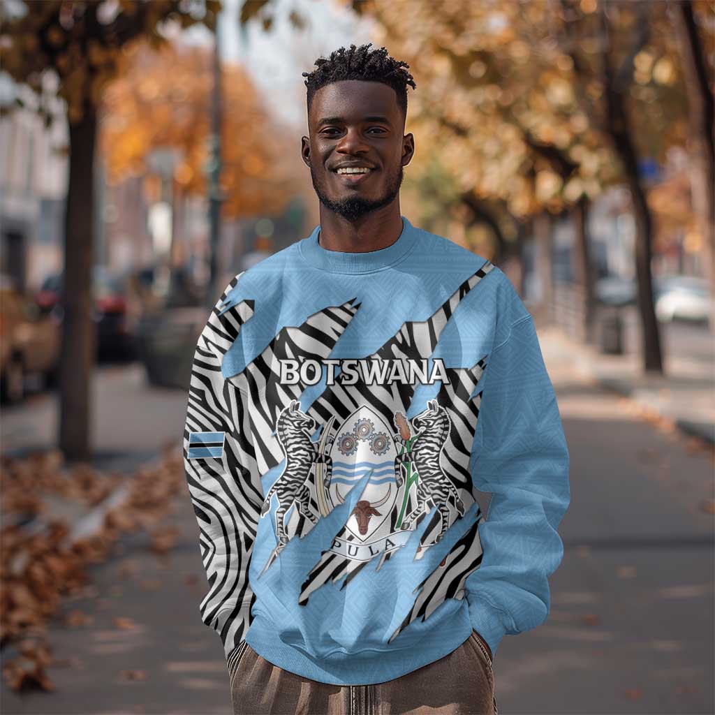 Personalized Lefatshe la Botswana Sweatshirt Coat Of Arms - African and Zebra Patterns