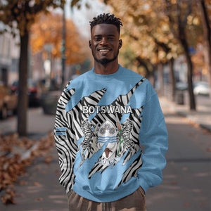 Personalized Lefatshe la Botswana Sweatshirt Coat Of Arms - African and Zebra Patterns