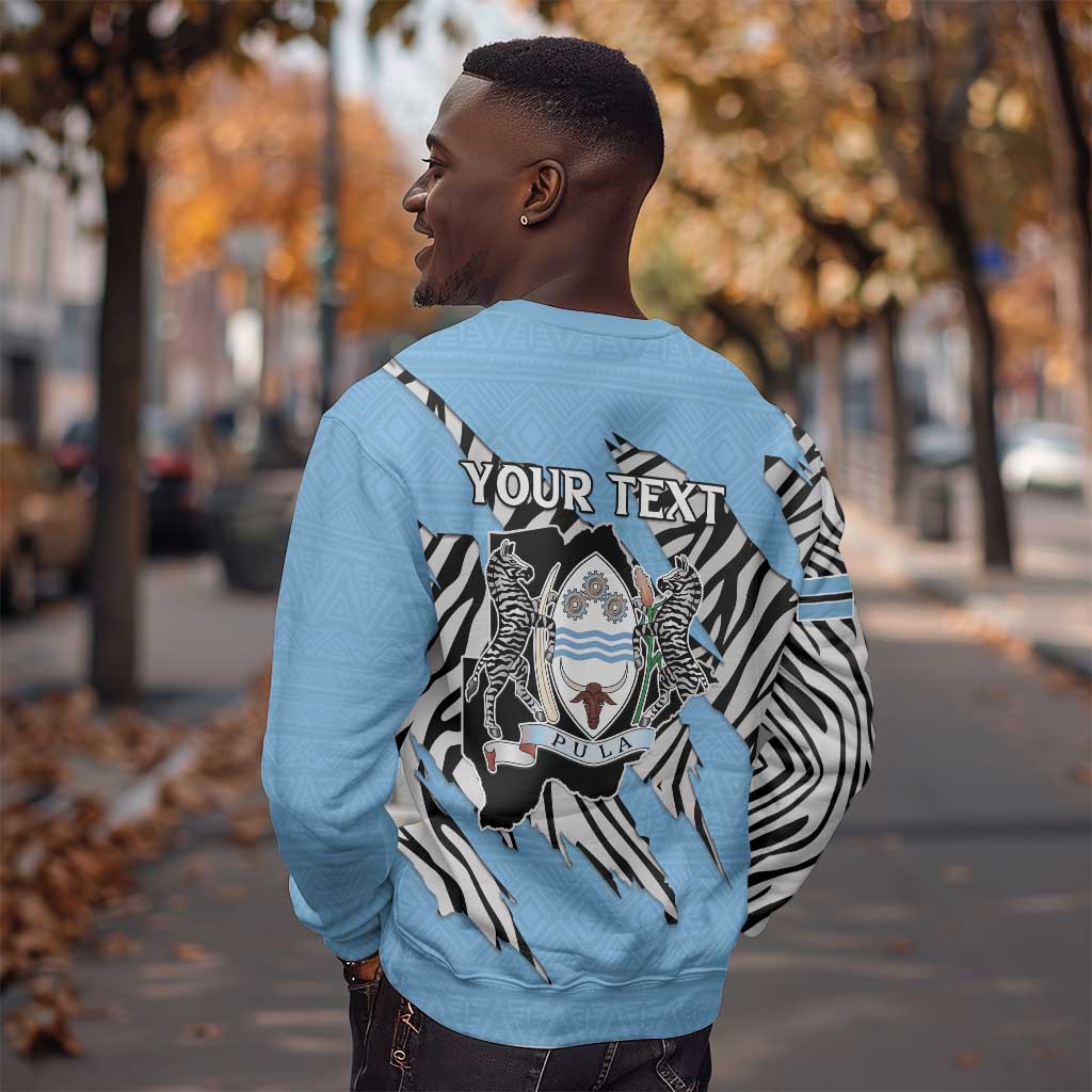 Personalized Lefatshe la Botswana Sweatshirt Coat Of Arms - African and Zebra Patterns