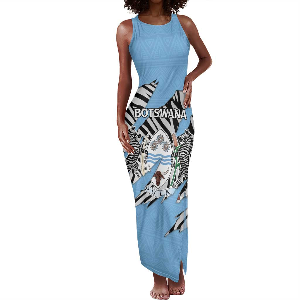 Personalized Lefatshe la Botswana Tank Maxi Dress Coat Of Arms - African and Zebra Patterns