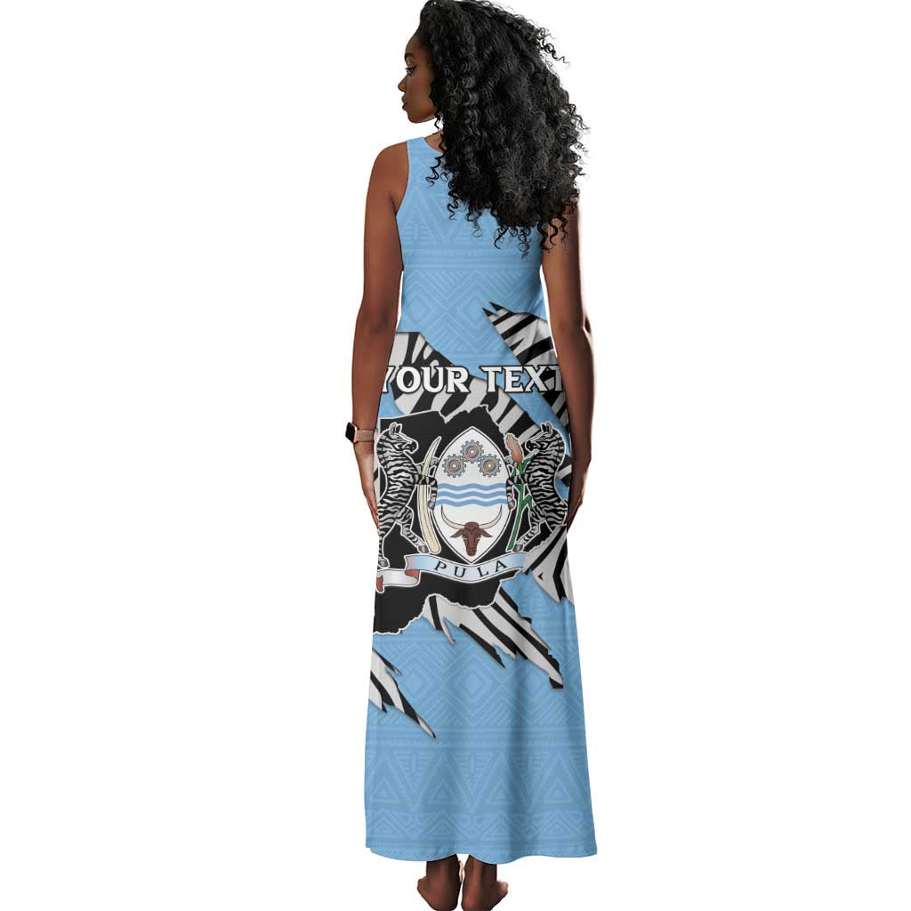 Personalized Lefatshe la Botswana Tank Maxi Dress Coat Of Arms - African and Zebra Patterns