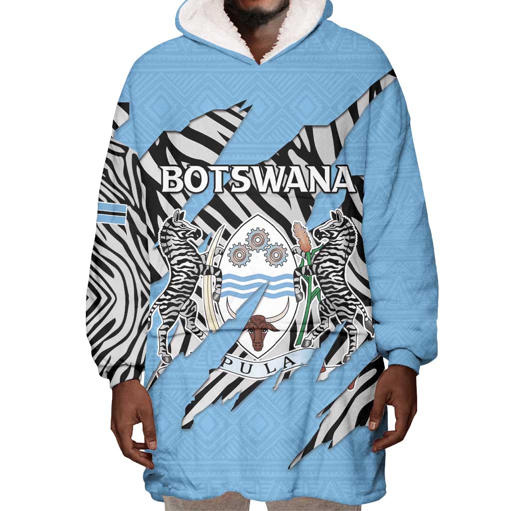 Personalized Lefatshe la Botswana Wearable Blanket Hoodie Coat Of Arms - African and Zebra Patterns