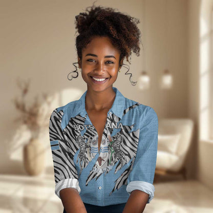 Personalized Lefatshe la Botswana Women Casual Shirt Coat Of Arms - African and Zebra Patterns