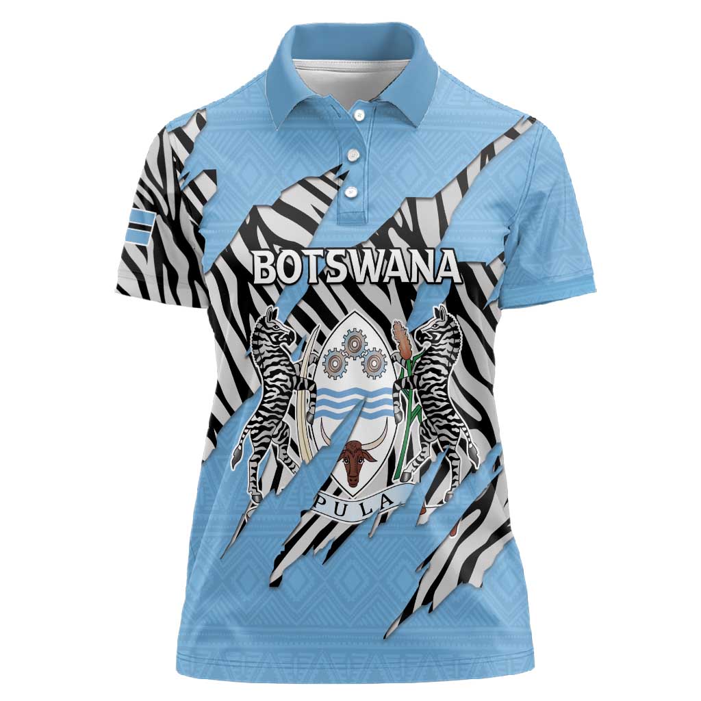 Personalized Lefatshe la Botswana Women Polo Shirt Coat Of Arms - African and Zebra Patterns