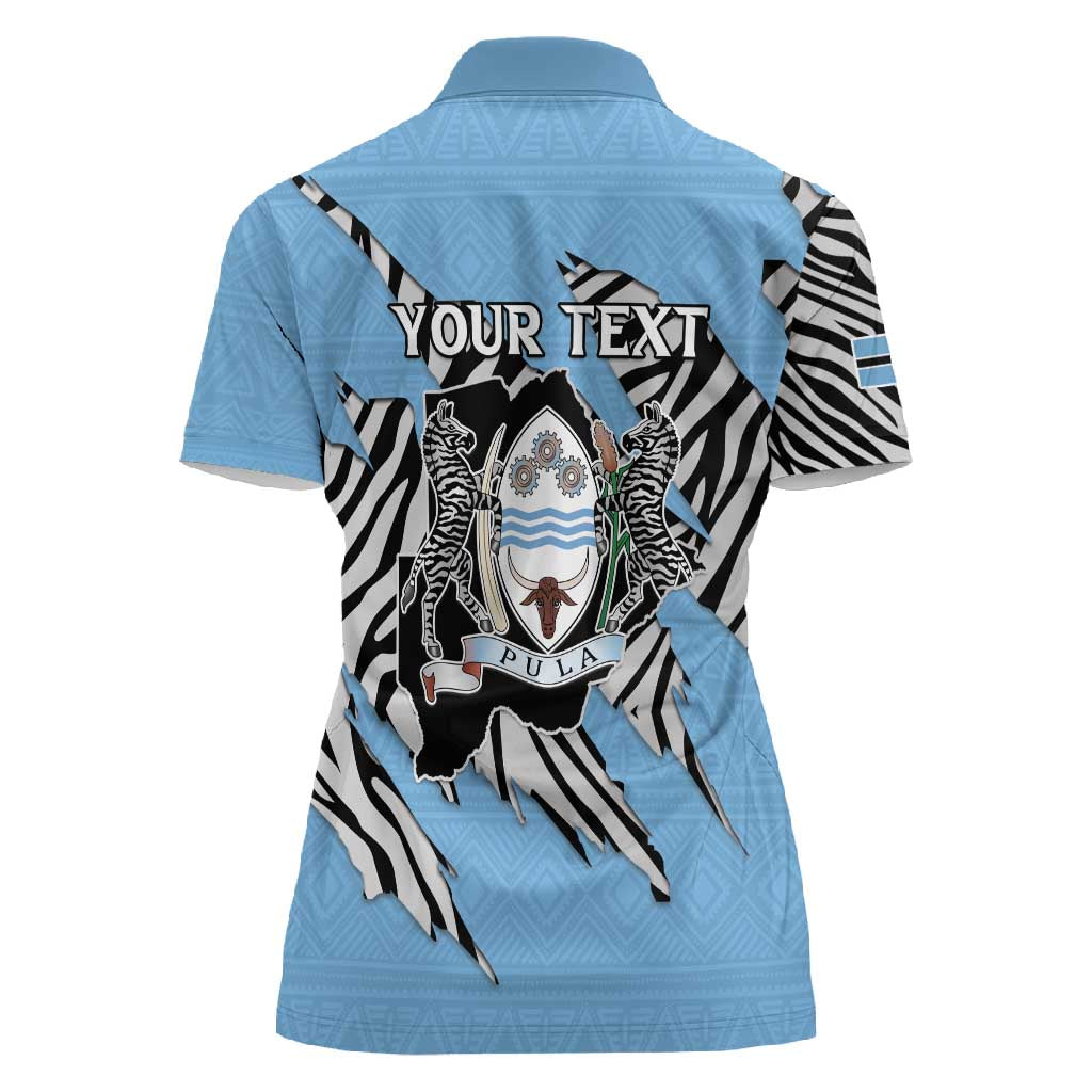 Personalized Lefatshe la Botswana Women Polo Shirt Coat Of Arms - African and Zebra Patterns