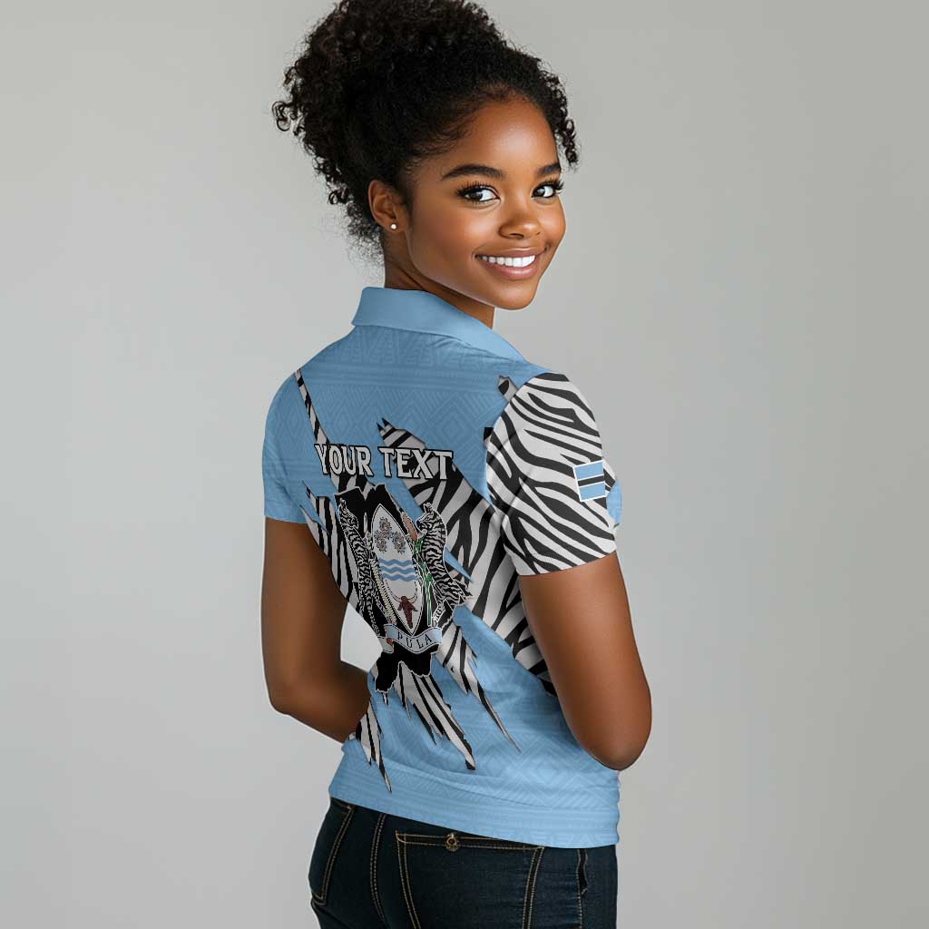 Personalized Lefatshe la Botswana Women Polo Shirt Coat Of Arms - African and Zebra Patterns