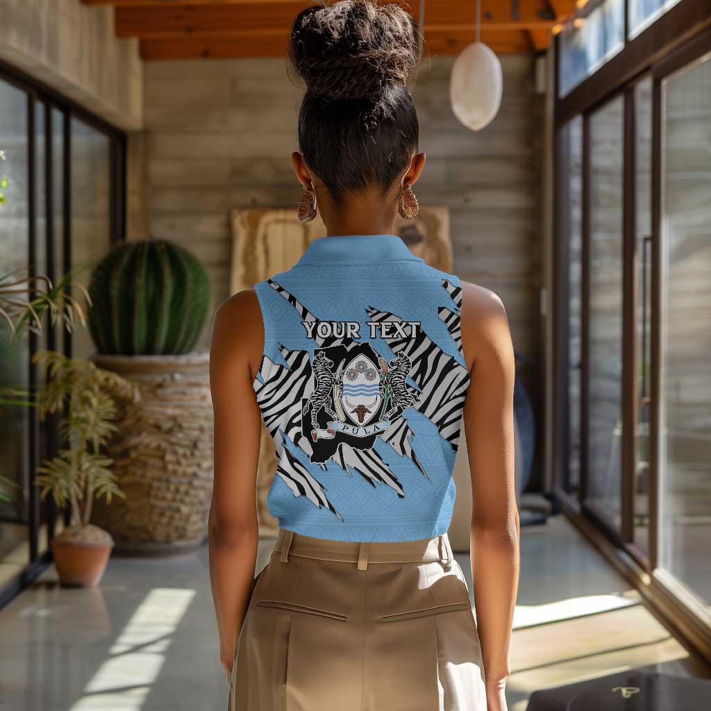 Personalized Lefatshe la Botswana Women Sleeveless Polo Shirt Coat Of Arms - African and Zebra Patterns