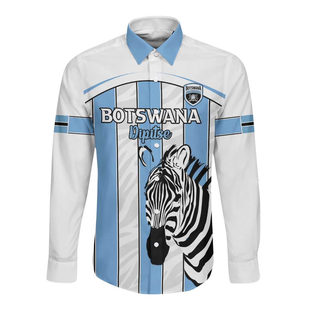 Custom Lefatshe la Botswana Football Long Sleeve Button Shirt Come On Dipitse