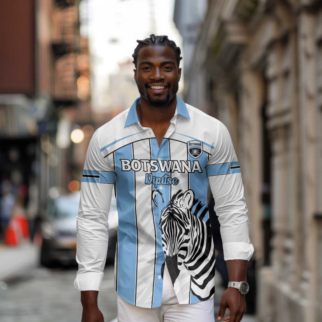 Custom Lefatshe la Botswana Football Long Sleeve Button Shirt Come On Dipitse