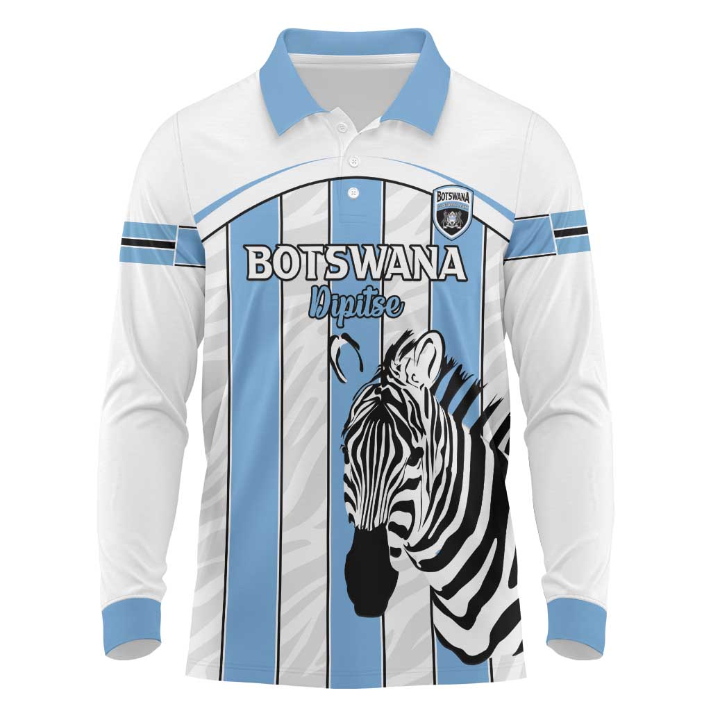 Custom Lefatshe la Botswana Football Long Sleeve Polo Shirt Come On Dipitse