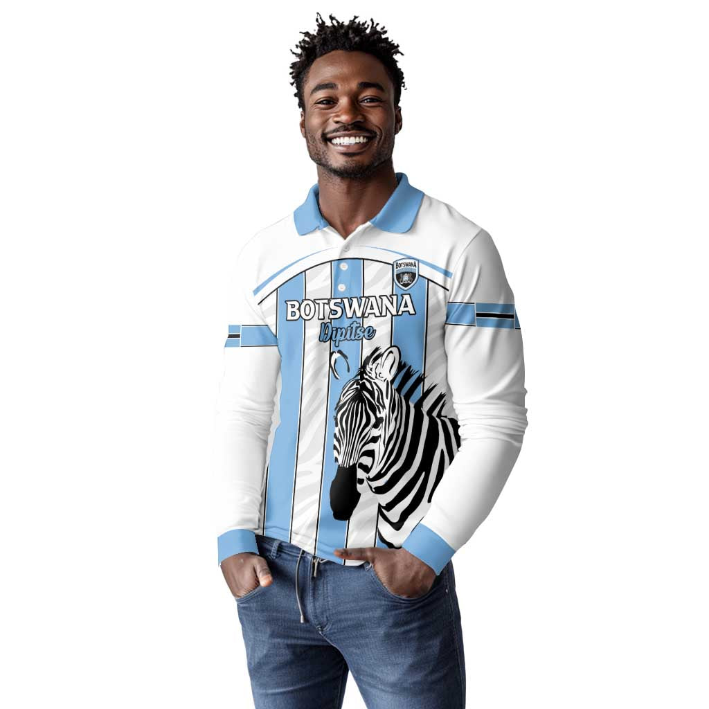 Custom Lefatshe la Botswana Football Long Sleeve Polo Shirt Come On Dipitse