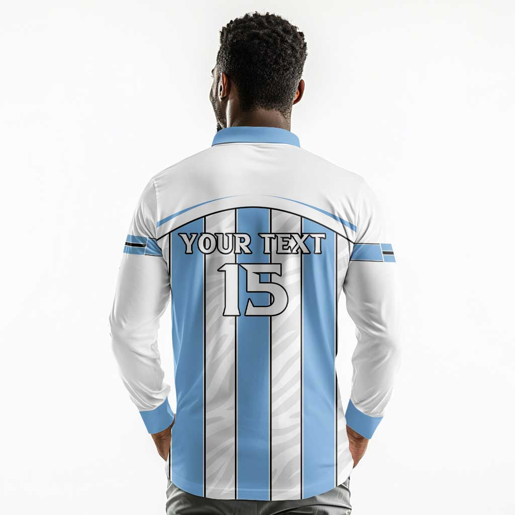 Custom Lefatshe la Botswana Football Long Sleeve Polo Shirt Come On Dipitse