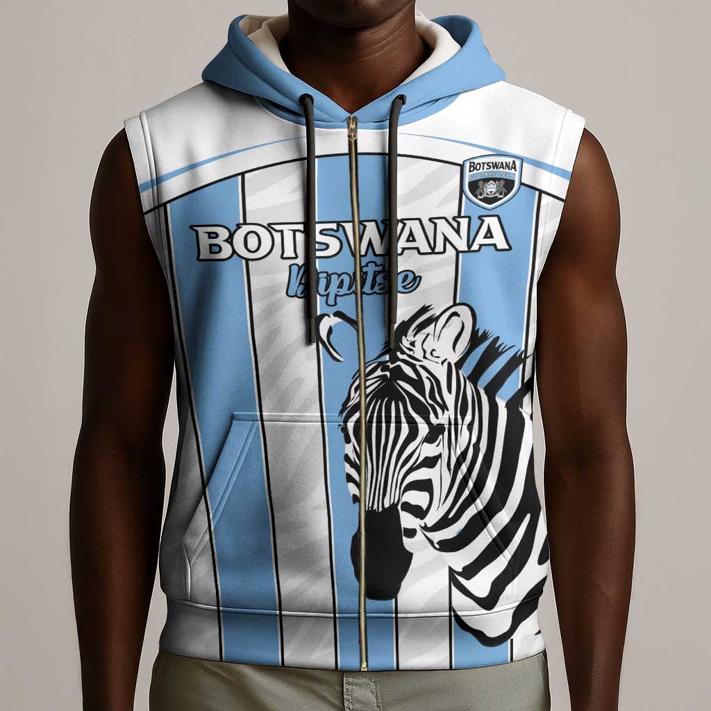 Custom Lefatshe la Botswana Football Sleeveless Zip Hoodie Come On Dipitse - African Pride
