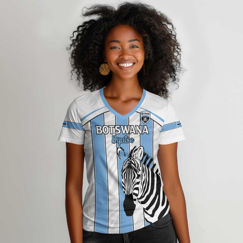Custom Lefatshe la Botswana Football Women V-Neck T-Shirt Come On Dipitse