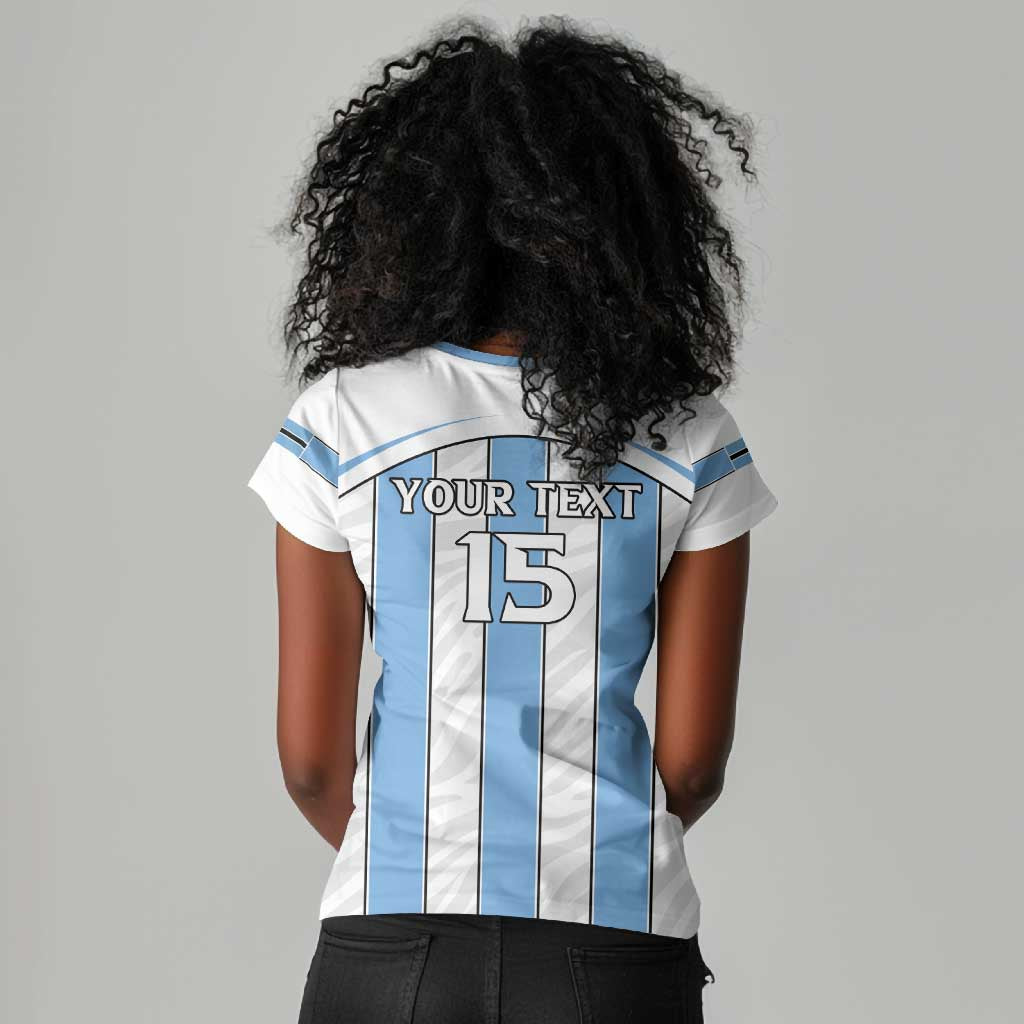 Custom Lefatshe la Botswana Football Women V-Neck T-Shirt Come On Dipitse