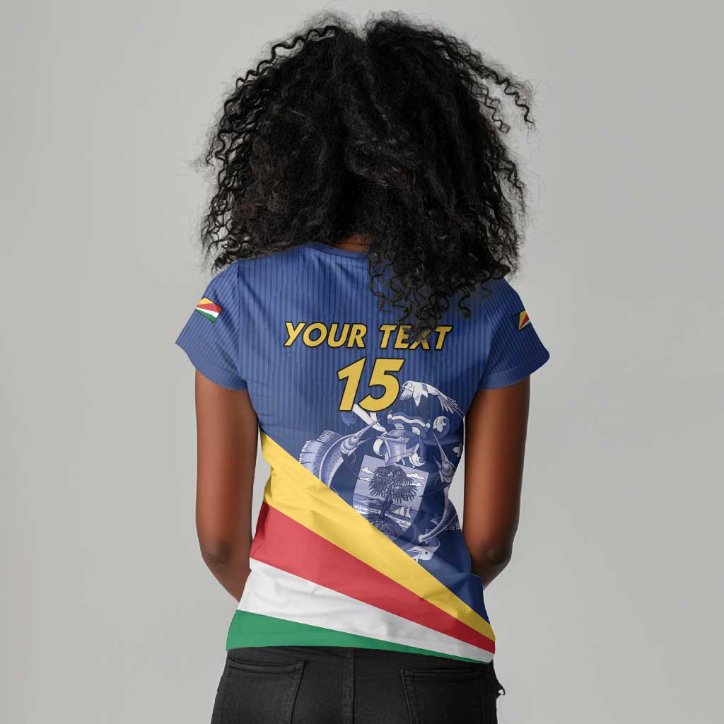 Custom Seychelles Beach Soccer 2025 Women V-Neck T-Shirt Go Champions Sesel