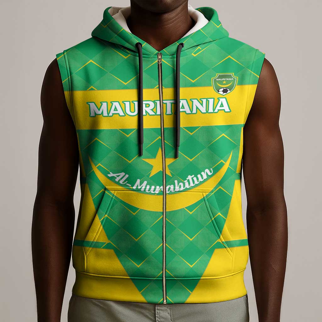 Custom Mauritania Beach Soccer 2025 Sleeveless Zip Hoodie Allez Al-Murabitun - African Pride