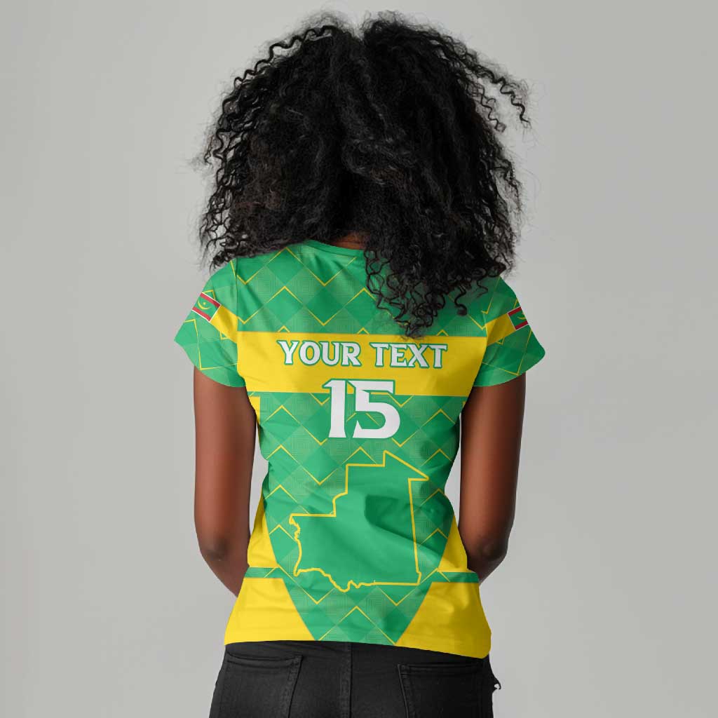 Custom Mauritania Beach Soccer 2025 Women V-Neck T-Shirt Allez Al-Murabitun