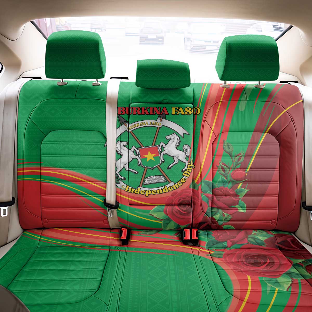 Burkina Faso Independence Day Back Car Seat Cover Coat Of Arms African Pattern