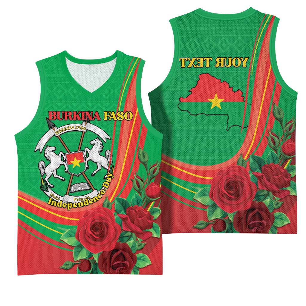 Personalised Burkina Faso Independence Day Basketball Jersey Coat Of Arms African Pattern - African Pride
