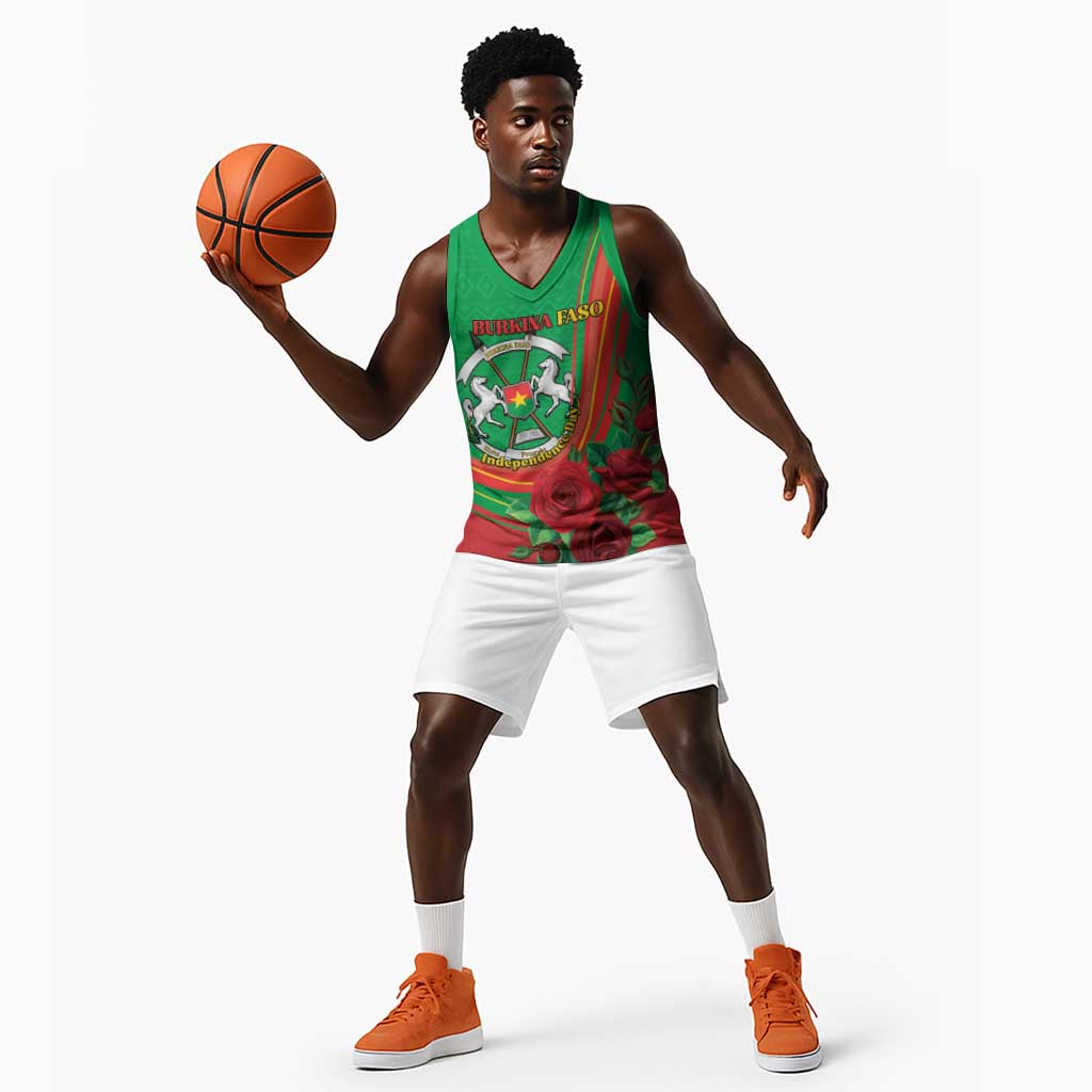 Personalised Burkina Faso Independence Day Basketball Jersey Coat Of Arms African Pattern - African Pride